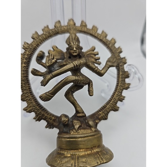 VINTAGE Shiny Dancing Shiva Nataraja Shiva‎ Hindu God Brass Statue 4" - Picture 8 of 16